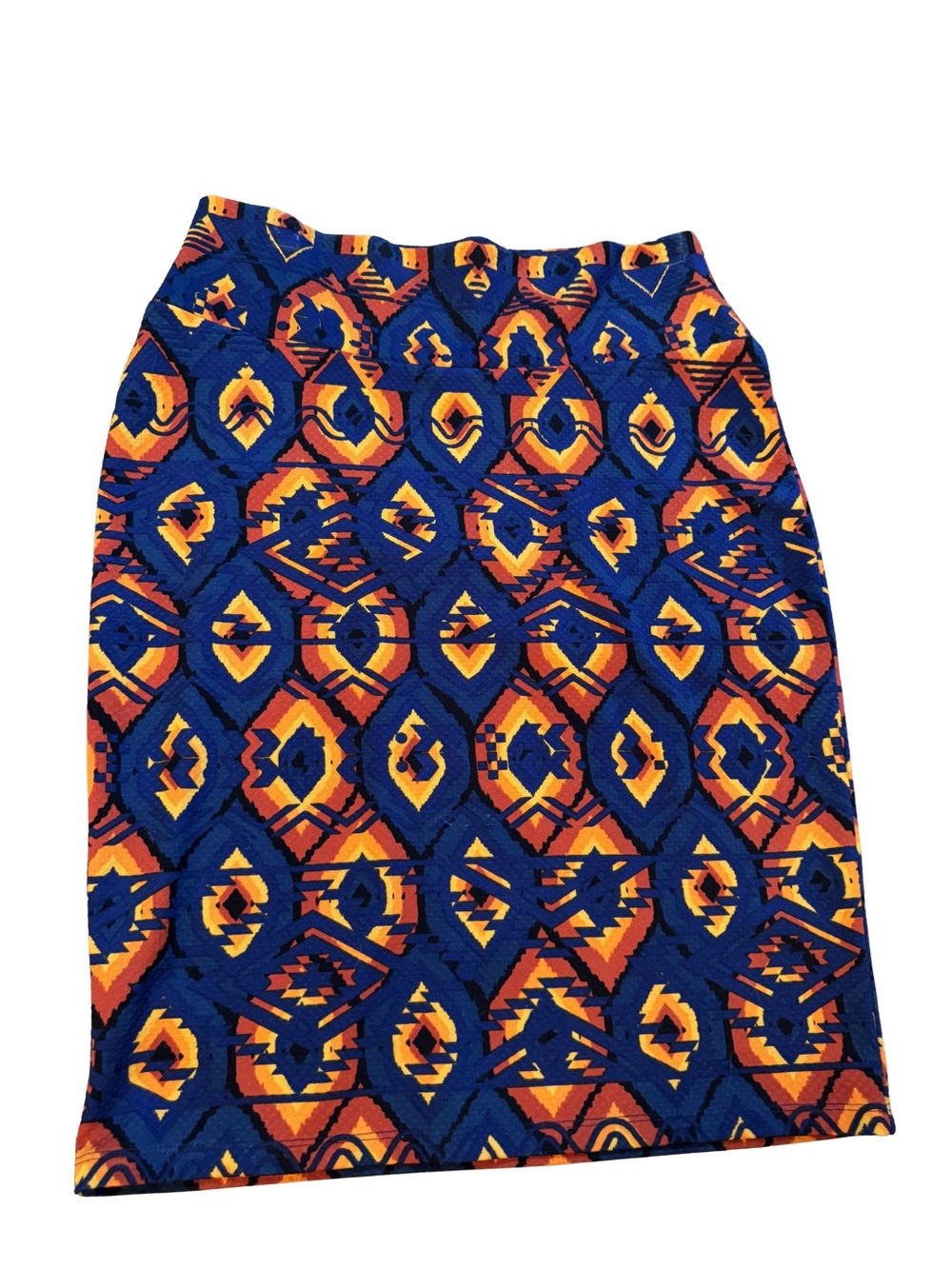 LuLaRoe Blue, Orange & Yellow Tribal-Print Pencil Skirt